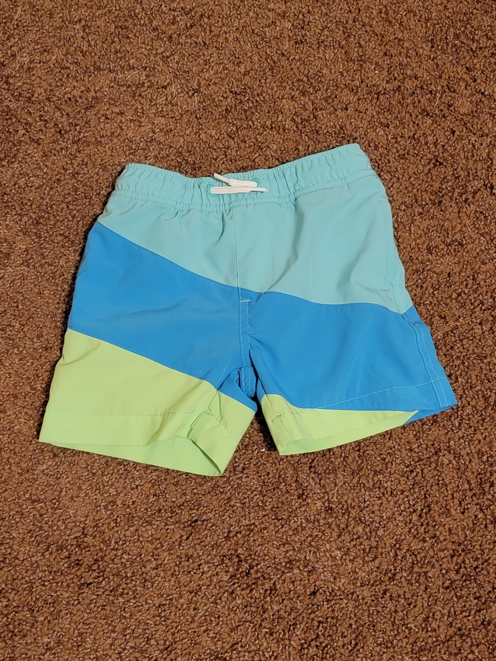 Lands' End Colorblock Kids Swim Shorts in Light Blue, Blue & Lime